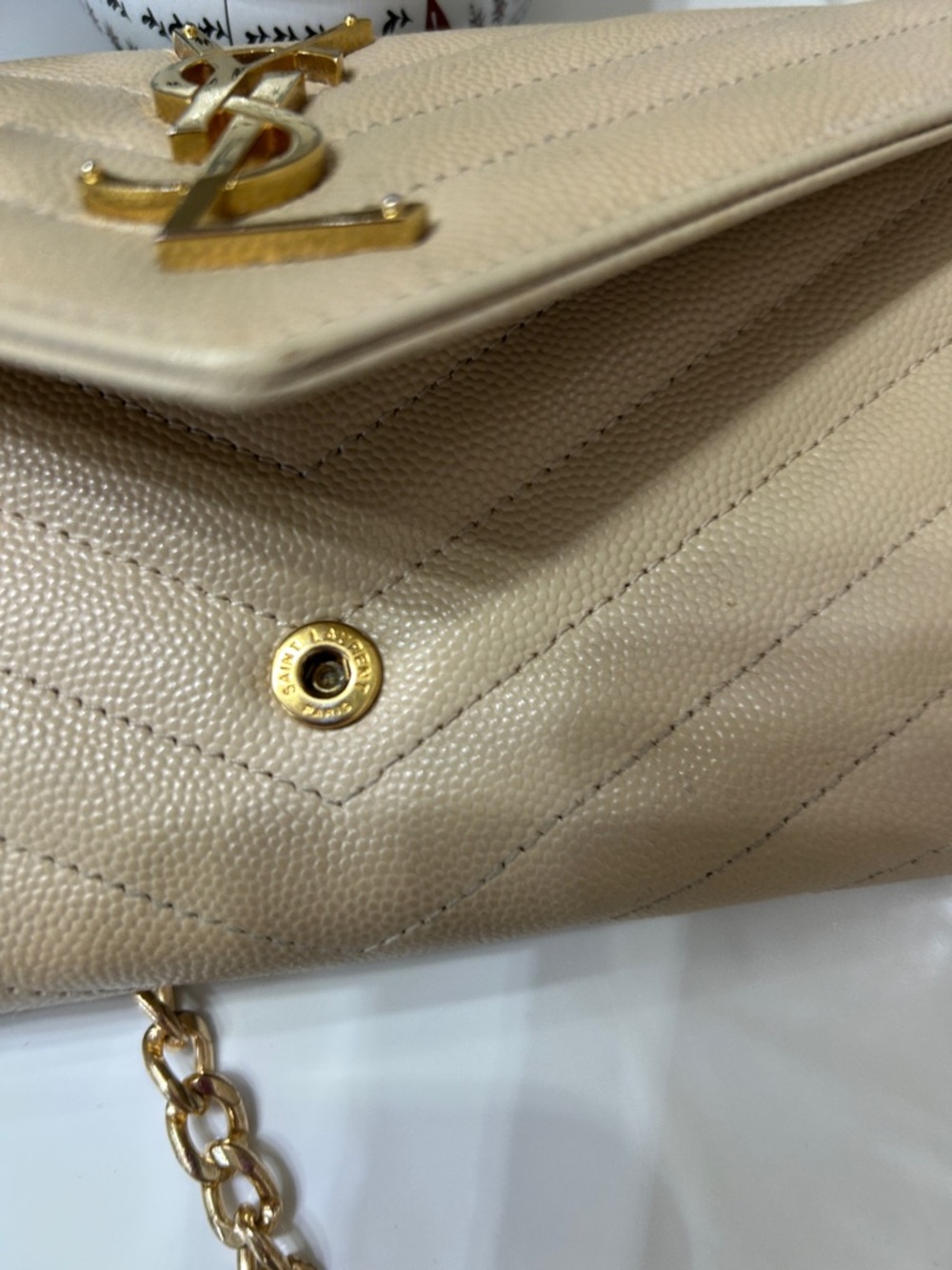 YSL Cassandre Beige Quilted Leather Wallet-on-Chain with Gold YSL Hardware - Picture 8 of 10